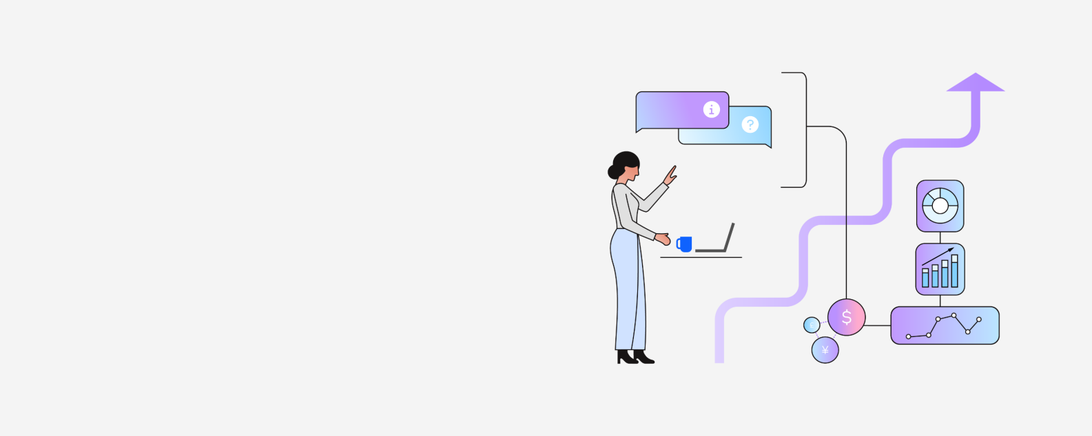 Bank employee viewing a chat drawing from multiple data sources 