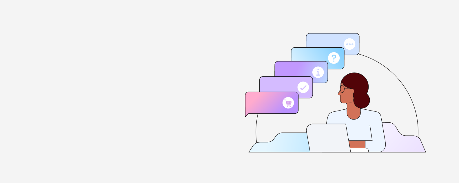 Pictogram shows customer service responding over a variety of channels 